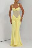 Halter Ruched Evening Gown
