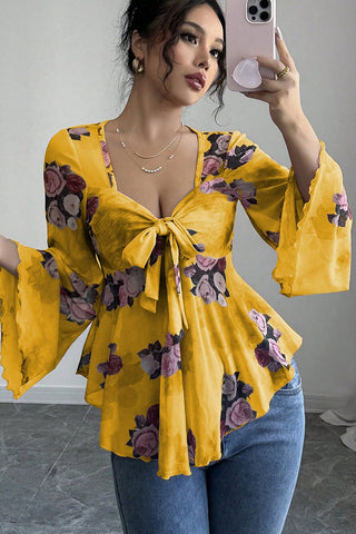 Tie-Front Floral Blouse