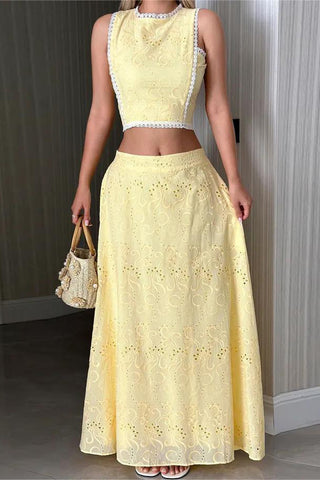 Elegant Eyelet Skirt Set