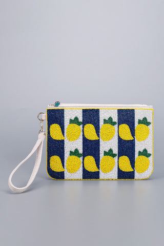 Embellished Lemon Design Wristlet Pouch