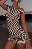 Zebra One-Shoulder Ruched Dress