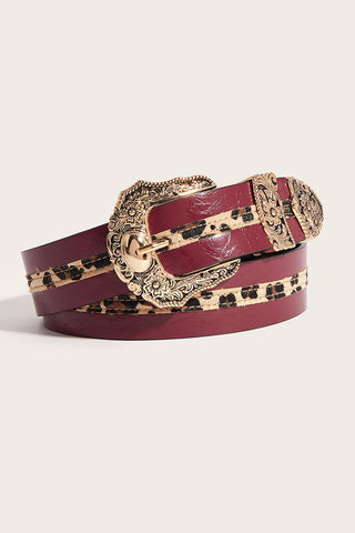Ornate Buckle Leopard Stripe Belt