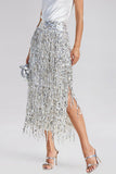 Sequin Fringe High-Waist Midi Skirt