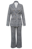 Plaid Double-Breasted Blazer Pants Set