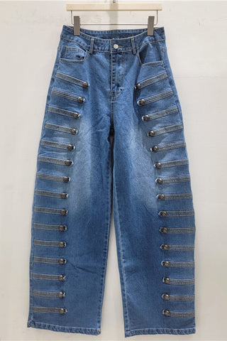 Button-Front High-Rise Wide Leg Jeans