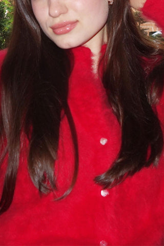 Mock Neck Button-Front Fuzzy Knit Cardigan