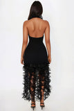 Ruched Halter Ruffle High-Low Casual Dress