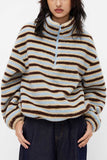 Striped Half-Zip Mock Neck Fleece Jacket
