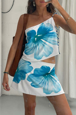 Floral Print Side Tie Mini Skirt