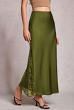 High-Waist Lace Side Slit Midi Skirt