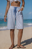 Drawstring Striped Pocket Casual Shorts