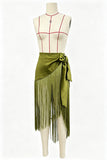 Fringe Tie-Waist Wrap Midi Skirt