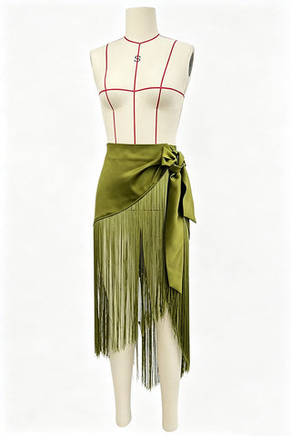 Fringe Tie-Waist Wrap Midi Skirt