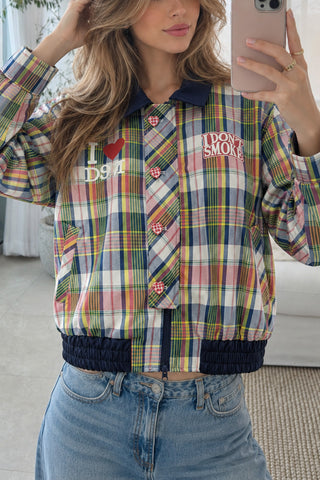 Plaid Graphic Print Zip-Up Bomber Jacket