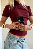 Frog Button Mock Neck Crop Blouse