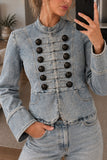 Double-Breasted Mock Neck Cropped Jacket