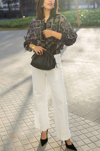 Zip-Up Paisley Drawstring Shirt