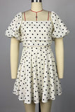 Puff-Sleeve Polka Dot Mini Dress