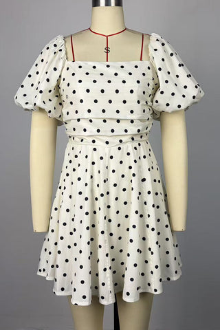 Puff-Sleeve Polka Dot Mini Dress
