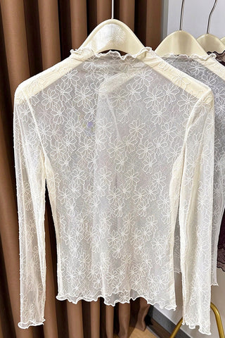 Sheer Floral Lace Long Sleeve Top