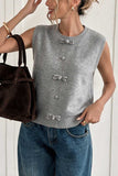 Bow Front Crew Neck Knit Sweater Vest