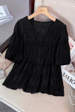 Smocked V-Neck Button-Front Shirt