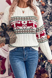 Reindeer Motif Crew Neck Cable Knit Sweater