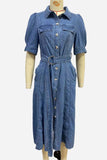 Belted Button-Front Denim Dress