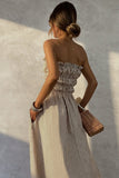 Striped Smocked Strapless Maxi Casual Dress