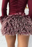 Fuzzy Trim Long Sleeve Crop Top and Mini Skirt Set