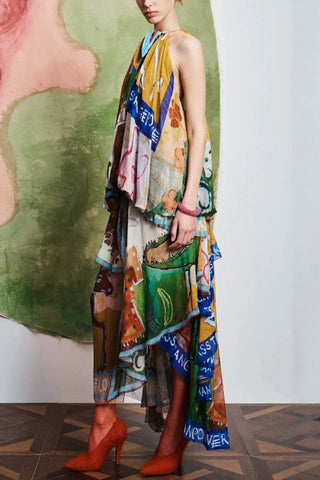 Halter Asymmetrical Vacation Dress