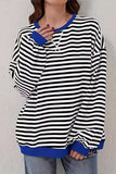 Striped Crew Neck Contrast Trim Top