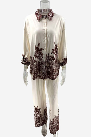 Tropical Print Button-Up Pants Set