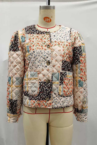 Patchwork Floral Quilted Button-Front Coat