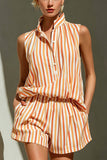 Sleeveless Button-Front Shorts Set