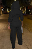 Hooded Lace-Up Back Long Sleeve Pants Set