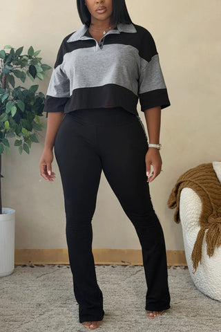 Side Stripe High-Waist Flare Casual Pants