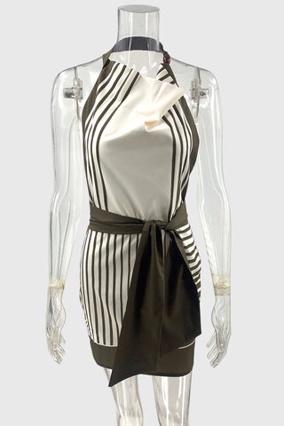 Halter Neck Stripe Open Back Dress