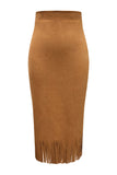 Fringe Hem Slip Midi Skirt