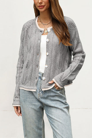 Pointelle Knit Button-Front Cardigan