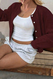 Button-Front Ribbed Knit Cardigan