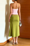 Contrast Trim Cami and Drawstring Midi Skirt Set