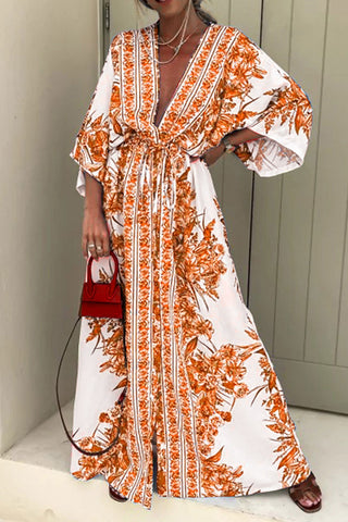 Floral Print Vacation Maxi Dress