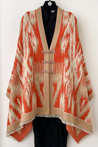 Print Toggle Front Cape Cardigan