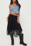Sheer Lace Asymmetrical Midi Skirt