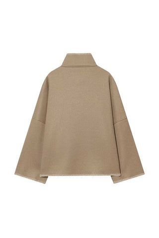 Mock Neck Contrast Stitch Button Front Jacket