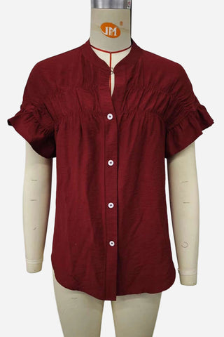 Button-Up Ruffled Sleeve Blouse