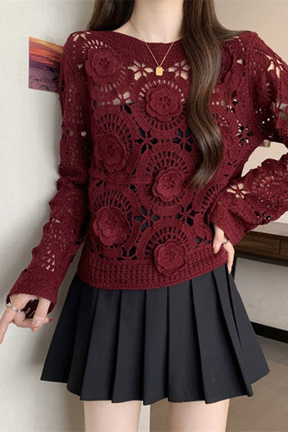 Floral Crochet Long Sleeve Cover-Up