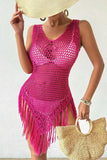 V-Neck Sleeveless Fringe Crochet Blouse