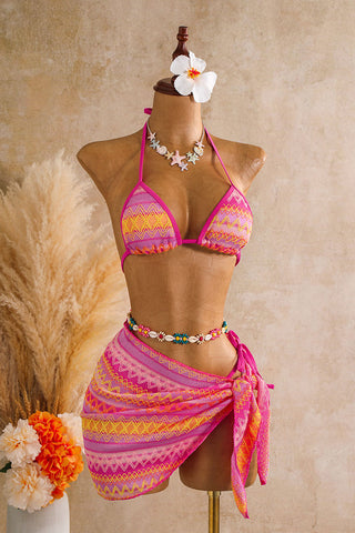 Geometric Print Three-Piece Bikini Set